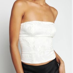 Reformation Giorgia Top in White Floral Brocade